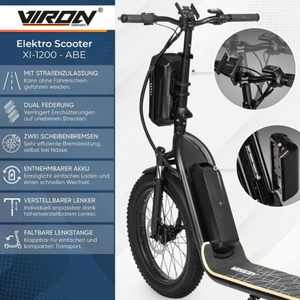 VIRON XI-1200-S LongRange E-Scooter, Straßenzulassung, hohe Reichweite, faltbar